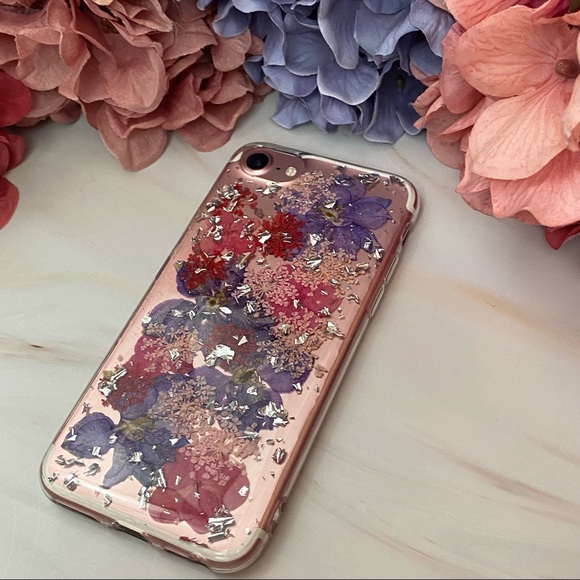 Beautiful Hand Pressed Pink & Purple Flower Glitter iPhone Case - Picture 8 of 16